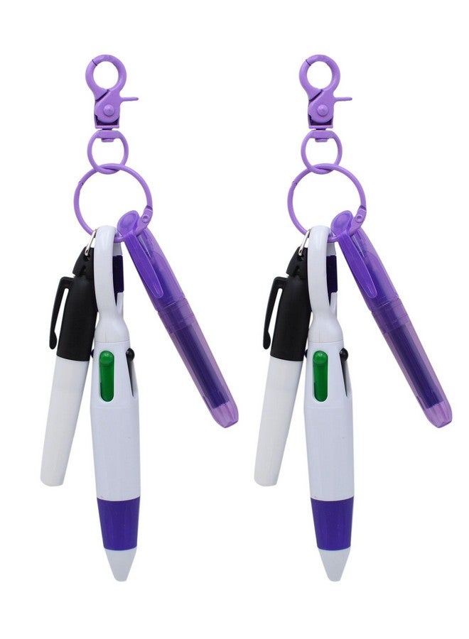 YYaaloa Mini Highlighter Nurse Pen Set For Badge Christmas Nurse Gifts Include 2 Nursing Keychain Clip,2 Tip Highlighter, 2 Permanent Marker Pen And 2 Retractable Ball Pen (Purple 2Set)  - Image 1