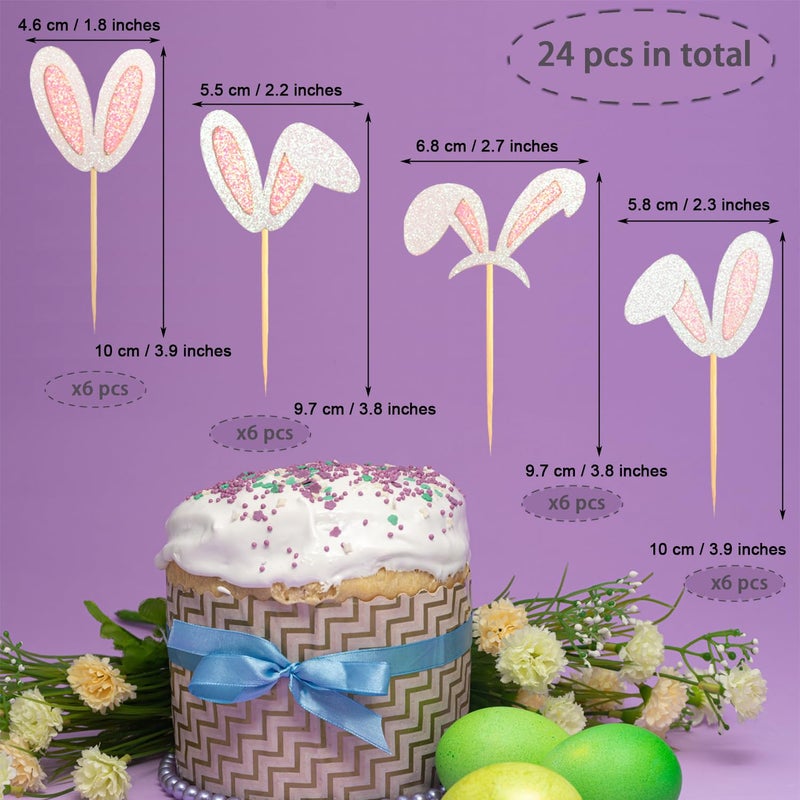 Chewarelly 24 Pack Bunny Ear Cupcake Toppers Easter Cupcake Picks Festive Party Decoration for Spring Baked Goods Perfect for Easter Celebrations(Bunny Ear Design) - Image 2