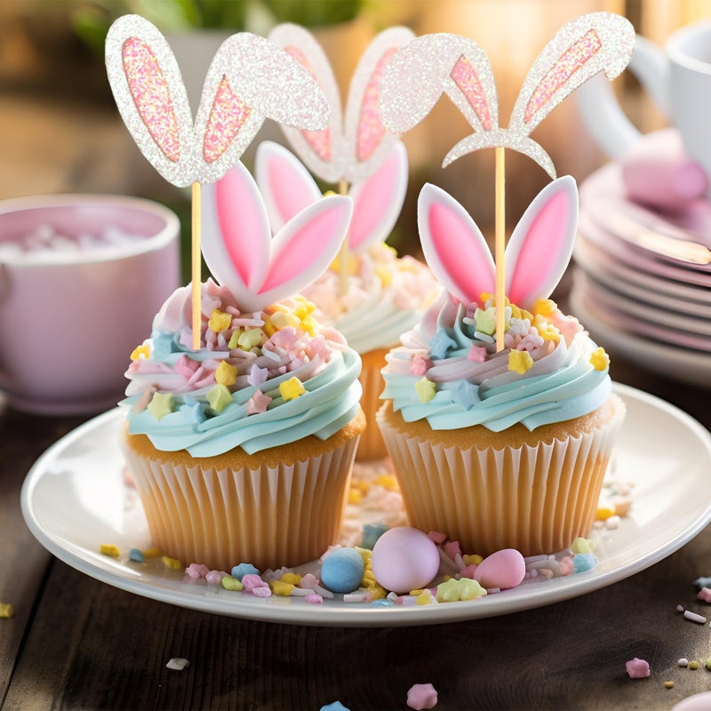 Chewarelly 24 Pack Bunny Ear Cupcake Toppers Easter Cupcake Picks Festive Party Decoration for Spring Baked Goods Perfect for Easter Celebrations(Bunny Ear Design) - Image 5