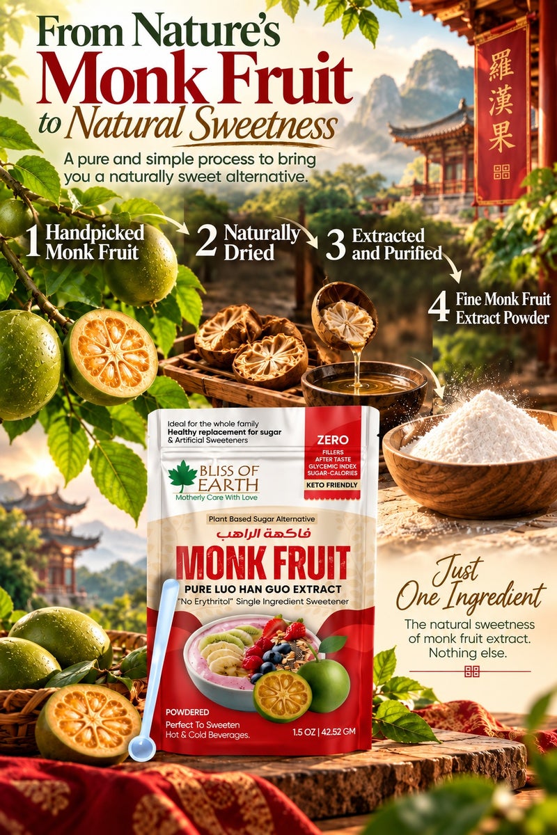 Bliss of Earth Pure Monk Fruit Sweetener Without Erythritol, Zero Calorie Sugar Free Sweetener, Keto & Diabetic Friendly, Pure Monk Extract, Sugar Substitute for Tea, Coffee, Baking & Cooking 42.52g - Image 2