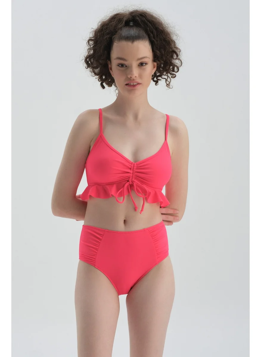 dagi Neon Fuchsia Side Draped Rise Waist Bottom