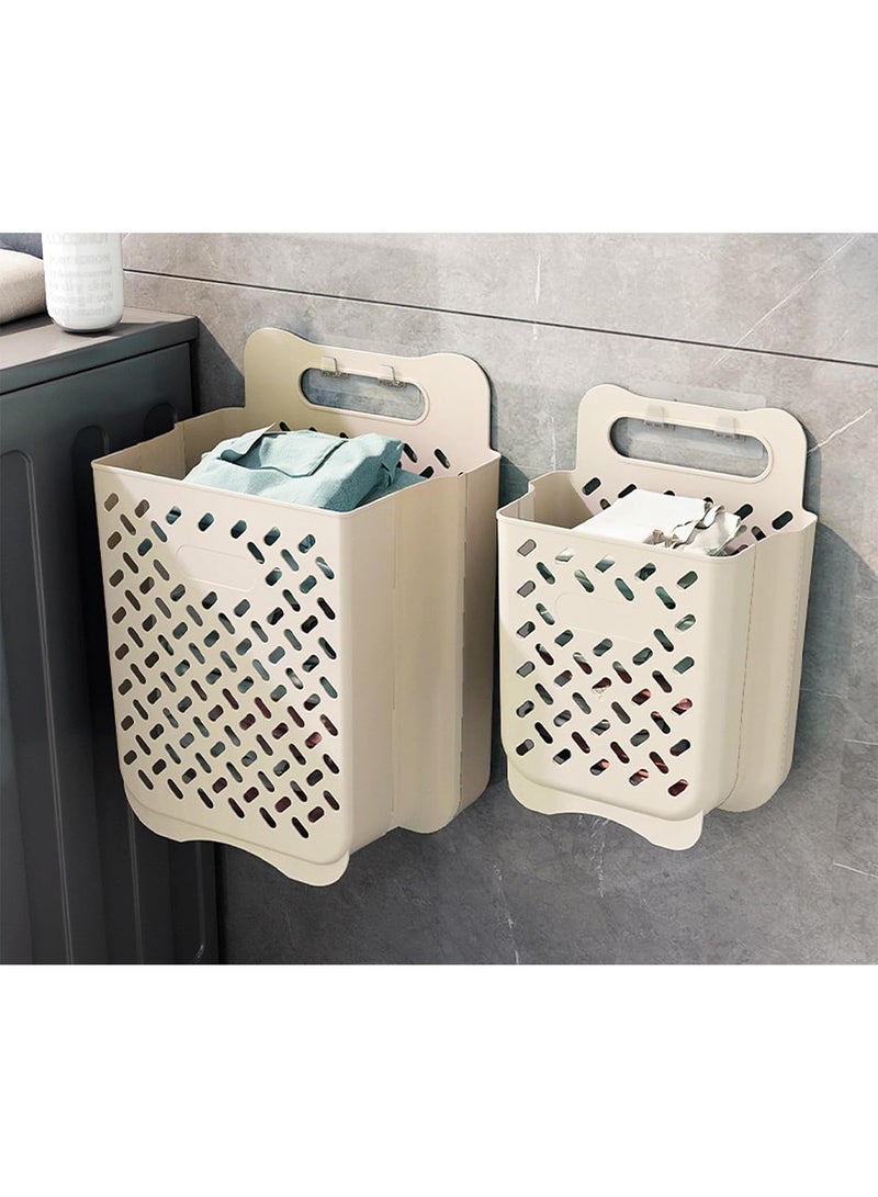 Plastic Collapsible Laundry Hamper with Wall Hanging Design Durable Waterproof Basket with Carrying Handle - Image 1