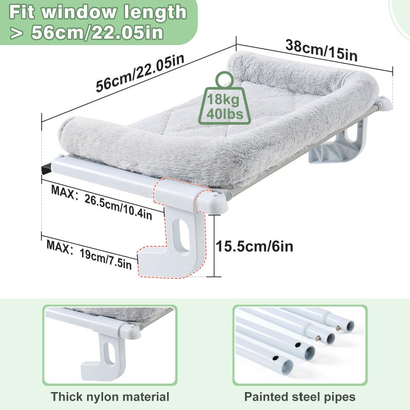 Sunhoo Cat Window Perch Hammock Sturdy Windowsill Bed Seat for Large Cats No Drilling No Suction Adjustable Kitty Shelf with Washable Cover Easy Assembly Holds up to 40 lbs 22.05 * 15 in (Grey, S) - Image 4