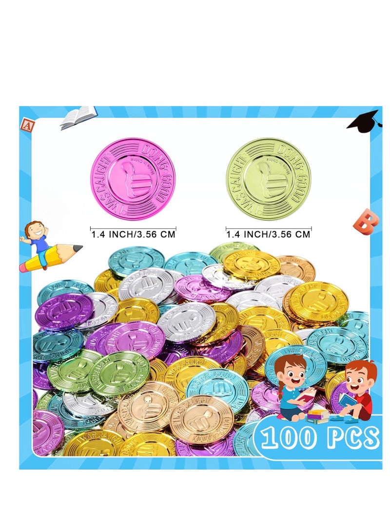 SYOSI Colorful Coin, 100 Pieces Caught being Good Coins, Kids Behavior Tokens, Classroom Behavior Incentives Coin, Reward Tokens Smile Face Coin for Kids, Ideal School Reward (Thumb) - Image 3