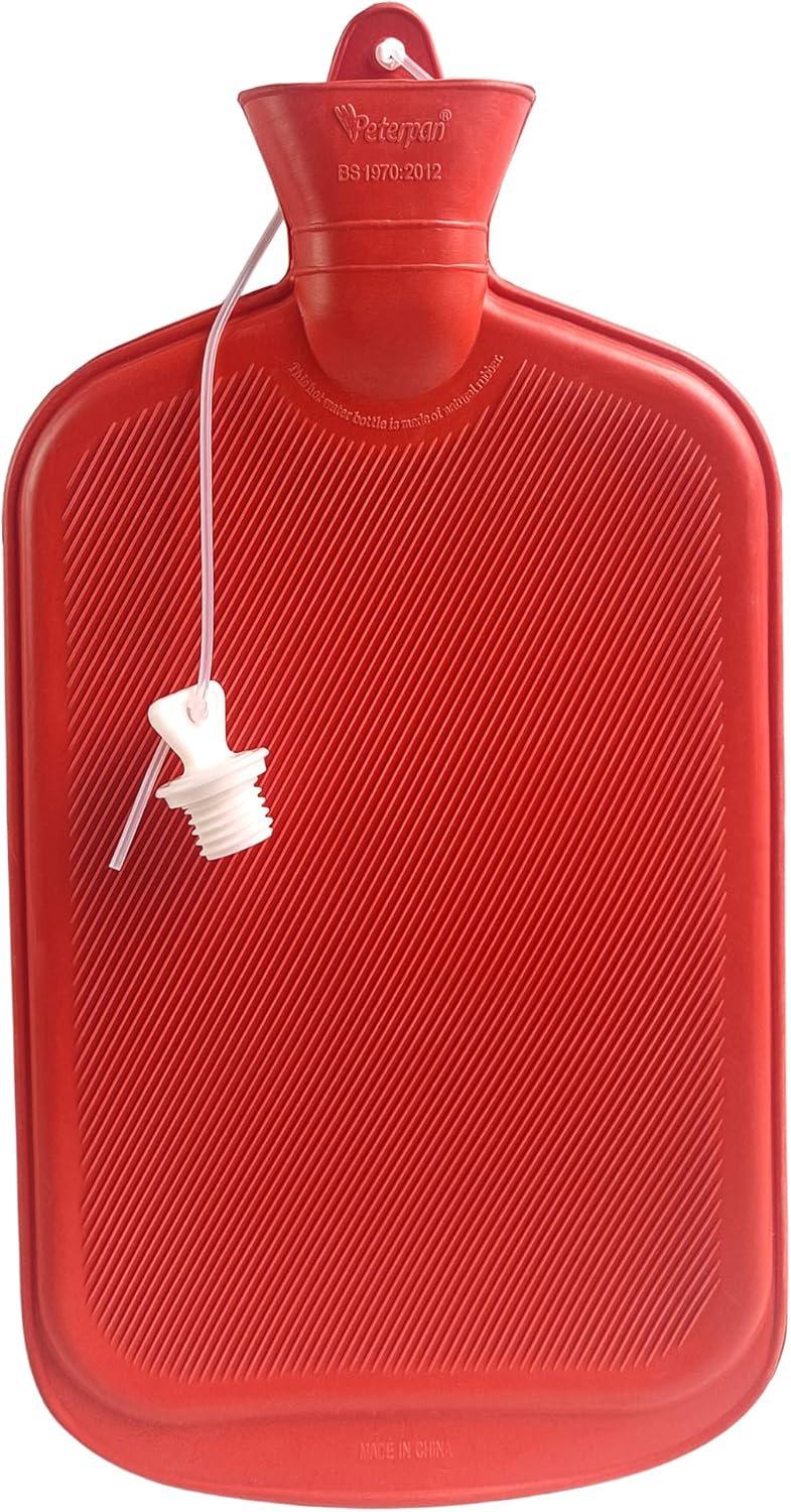 Peterpan Peterpan Oversized Rubber Hot Water Bottle with Fleece Cover and Silicone Lanyard, XXX-Large, BPA & PVC Free, 3-Liter Capacity, for Pain Relief and Warmth, Red 