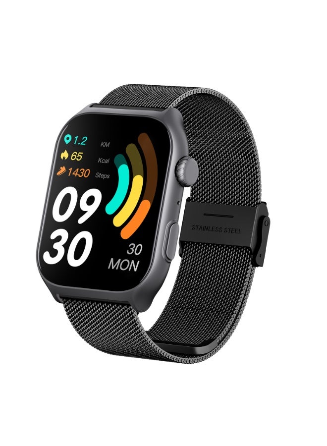 ساعة ذكية مقاومة للماء بشهادة IP68، بشاشة عالية الدقة، لليدين والسيدات - متتبع اللياقة البدنية مع مكالمات بلوتوث، مراقب معدل ضربات القلب، تتبع النوم، 100 وضع رياضي، ساعة رياضية متينة وخفيفة الوزن متوافقة مع أندرويد وآي أو إس - باللون الأسود - Image 1