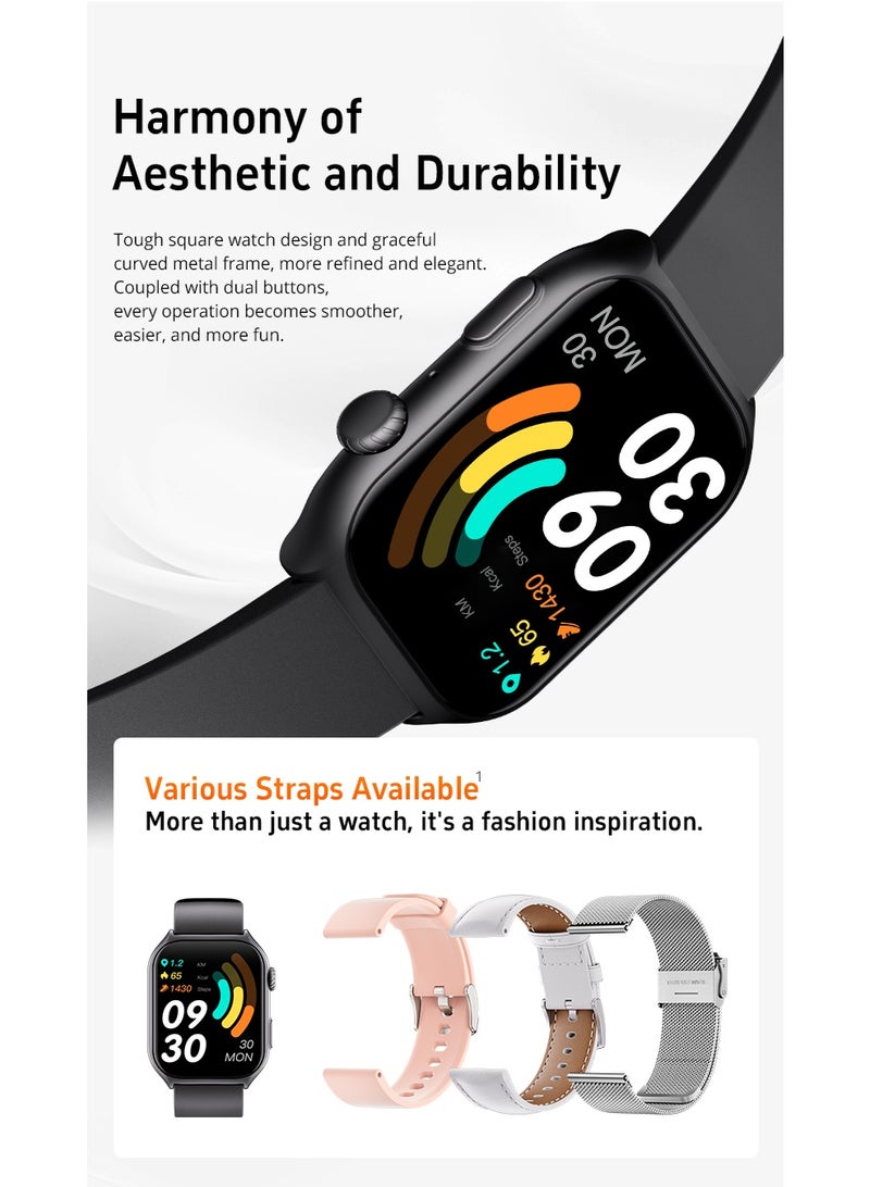 ساعة ذكية مقاومة للماء بشهادة IP68، بشاشة عالية الدقة، لليدين والسيدات - متتبع اللياقة البدنية مع مكالمات بلوتوث، مراقب معدل ضربات القلب، تتبع النوم، 100 وضع رياضي، ساعة رياضية متينة وخفيفة الوزن متوافقة مع أندرويد وآي أو إس - باللون الأسود - Image 4