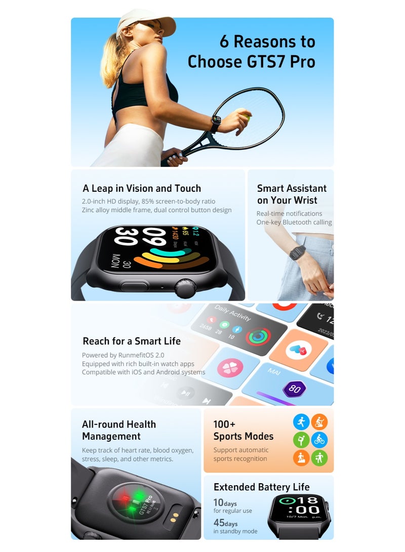 ساعة ذكية مقاومة للماء بشهادة IP68، بشاشة عالية الدقة، لليدين والسيدات - متتبع اللياقة البدنية مع مكالمات بلوتوث، مراقب معدل ضربات القلب، تتبع النوم، 100 وضع رياضي، ساعة رياضية متينة وخفيفة الوزن متوافقة مع أندرويد وآي أو إس - باللون الأسود - Image 2