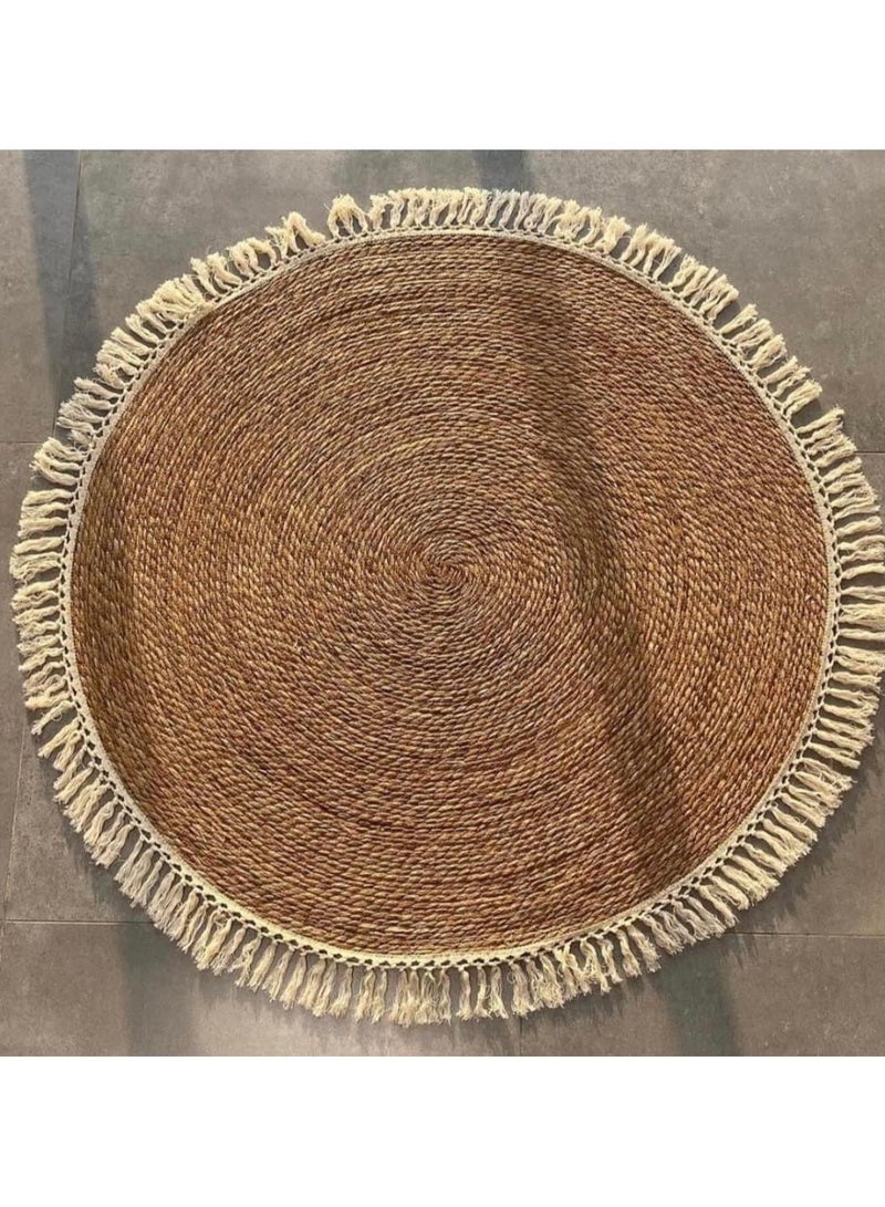 LINGWEI Handmade Round Jute Rug Natural Hand Braided Floor Mat Eco-Friendly Reversible Area Rug Beige 80cm - Image 2