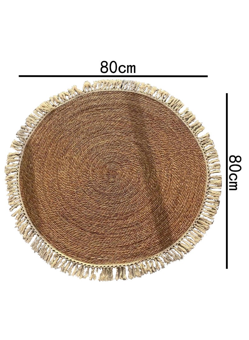 LINGWEI Handmade Round Jute Rug Natural Hand Braided Floor Mat Eco-Friendly Reversible Area Rug Beige 80cm - Image 4