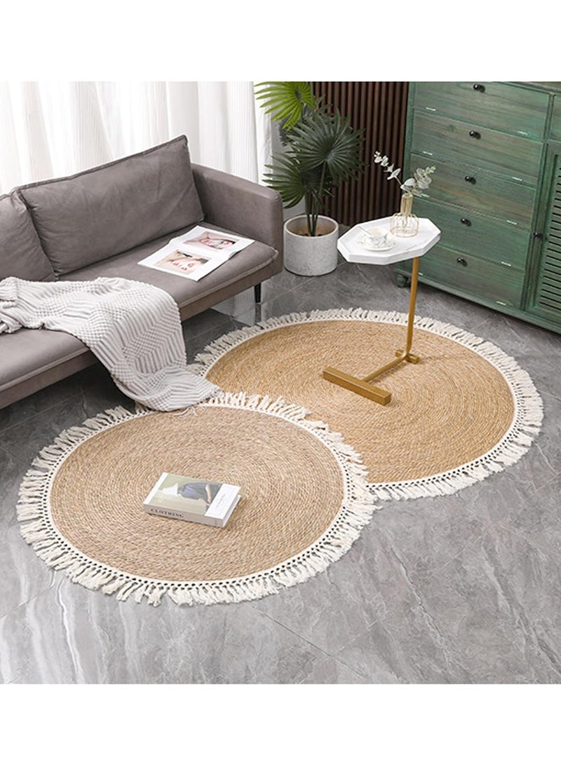 LINGWEI Handmade Round Jute Rug Natural Hand Braided Floor Mat Eco-Friendly Reversible Area Rug Beige 80cm - Image 5