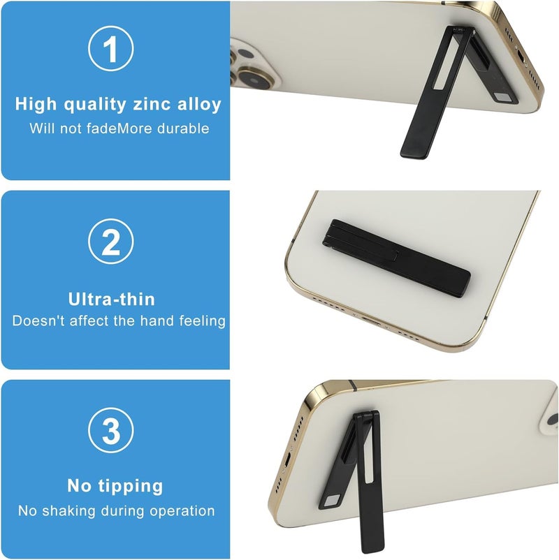 KolorFish Ultra Thin Mobile Phone Holder, Adjustable Angle Mini Alloy Kickstand Portable Phone Stand Foldable Horizontal/Vertical Desk Stand Holder (Black) - Image 2