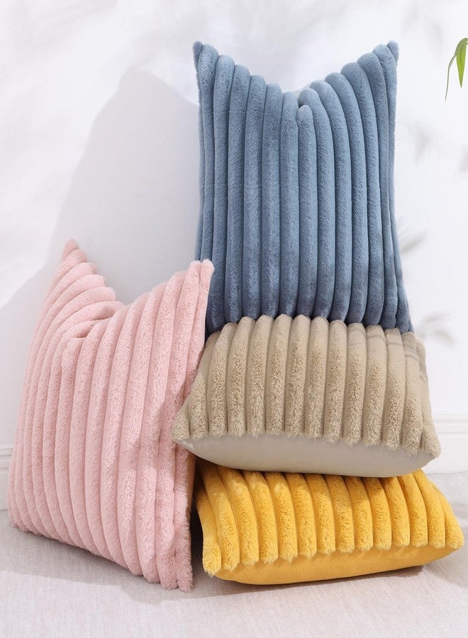decorUhome Cozy Faux Fur Spring Throw Pillow Covers 16x16 Set of 2 Decorative Soft Plush Striped Modern Farmhouse Boho Couch Pillow Cases with Velvet Back for Sofa Bed Living Room, Grey Blue - Image 5