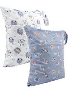 ALVABABY ALVABABY 2pcs Cloth Diaper Wet Dry Bags Waterproof Reusable with Two Zippered Pockets Travel Beach Pool Daycare Soiled Baby Items Yoga Gym Bag for Swimsuits or Wet Clothes  - Image 2