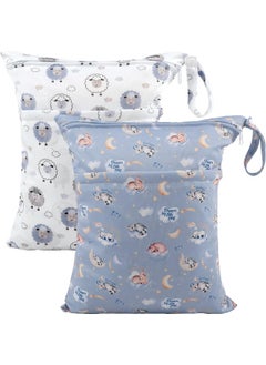 ALVABABY ALVABABY 2pcs Cloth Diaper Wet Dry Bags Waterproof Reusable with Two Zippered Pockets Travel Beach Pool Daycare Soiled Baby Items Yoga Gym Bag for Swimsuits or Wet Clothes  - Image 1