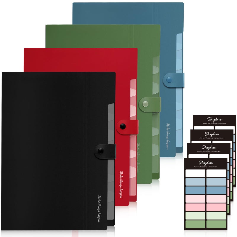 SKYDUE 8 Pockets Accordion File Organizer, Expanding File Folders, Portable Document Paper Organizer, A4 Letter Size, Snap Closure, Pack of 4 - Image 1
