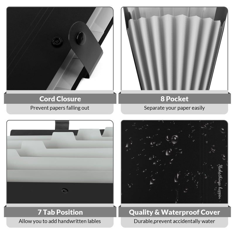 SKYDUE 8 Pockets Accordion File Organizer, Expanding File Folders, Portable Document Paper Organizer, A4 Letter Size, Snap Closure, Pack of 4 - Image 3