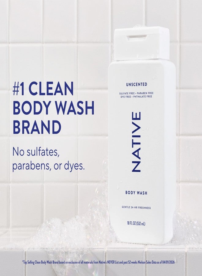 Native Body Wash Contains Naturally Derived Ingredients | For Women & Men, Sulfate, Paraben, & Dye Free Leaving Skin Soft and Hydrated |Unscented 18 oz - Image 2