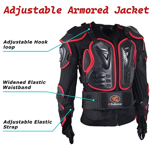 RIDBIKER درع كامل لجسم دراجة نارية من ريدبايكر مع سترة سباق قابلة للإزالة (أحمر، S) - Image 3