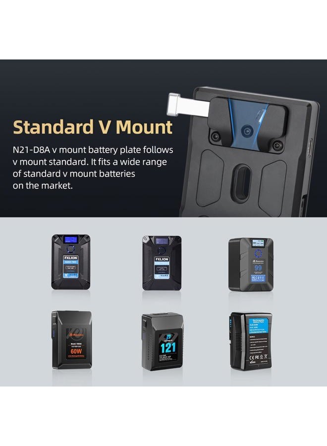 Nitze لوحة بطارية V Mount، مدخل/مخرج USB-C (PD 3.0)، DC (8V/3A)، مخرج D-tap (14.8V/10A) لوحة V Mount لتغذية الكاميرا - N21-D8A - Image 4