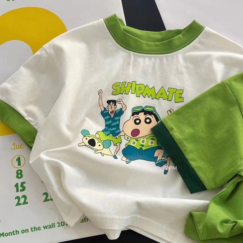 Children'S Cotton Short-Sleeved T-Shirt Boys' New Summer Baby Cartoon Contrast Color Children'S Shirt Girls' Round Neck Half Sleeve - Image 4