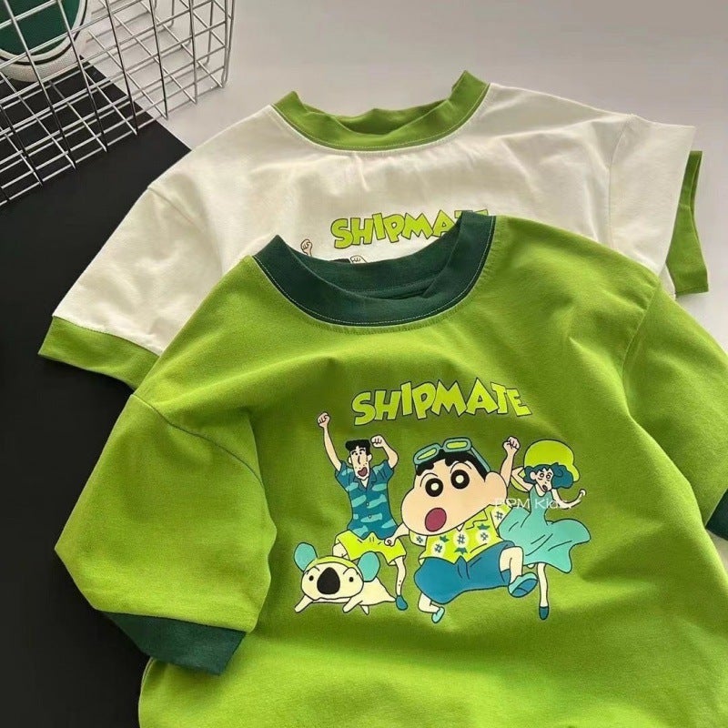Children'S Cotton Short-Sleeved T-Shirt Boys' New Summer Baby Cartoon Contrast Color Children'S Shirt Girls' Round Neck Half Sleeve - Image 5