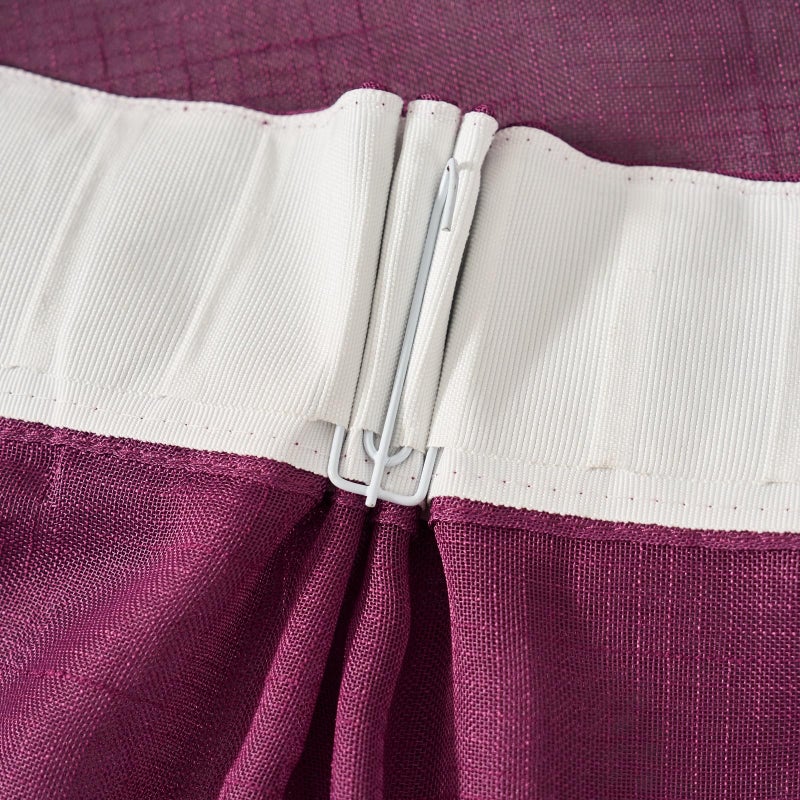 Ftinala Plum Purple Curtains Sheer 96 Inches Long, Dark Linen Look Textured Light Filtering Curtains & Drapes, Rustic Eggplant Transparent Window Treatments, Pinch Pleat Ceiling Curtain with Hook - Image 2