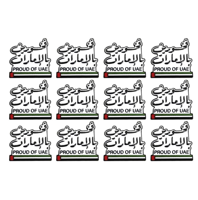 Yuwell 12 Pieces Proud of UAE Badge Arabic Magnetic Pin, Metallic Finish UAE National Day Badge with Arabic Calligraphy & UAE Mini Flag Design, Spirit of the Union Celebration Accessory - Image 1