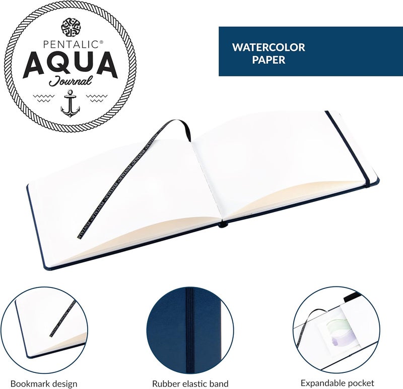 Pentalic Aqua Journal - 5" x 8" Watercolor Sketchbook with 48 Acid-Free Pages in Blue - Image 3