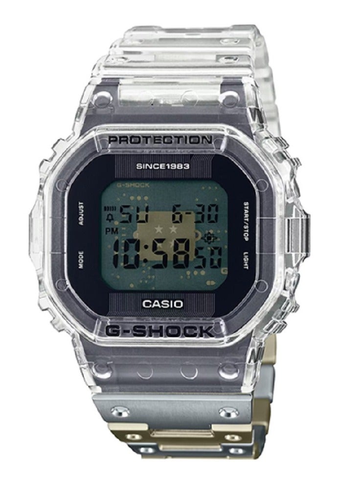 جي شوك ساعة كاسيو للجنسين - G-SHOCK الذكرى الأربعين، CLEAR REMIX، مينا رقمية شفافة، سوار مركب من الراتنج والستانلس ستيل DWE-5640RX-7DR. - Image 1
