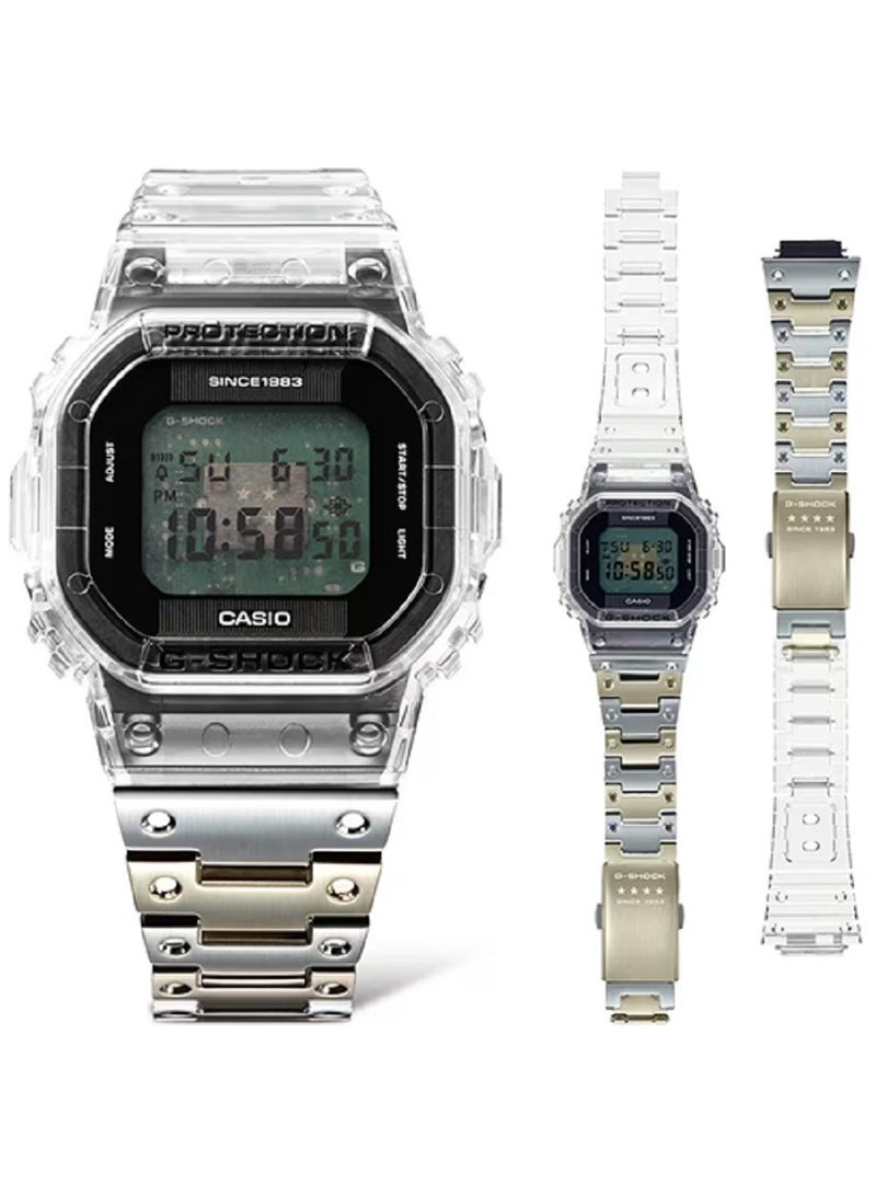جي شوك ساعة كاسيو للجنسين - G-SHOCK الذكرى الأربعين، CLEAR REMIX، مينا رقمية شفافة، سوار مركب من الراتنج والستانلس ستيل DWE-5640RX-7DR. - Image 5