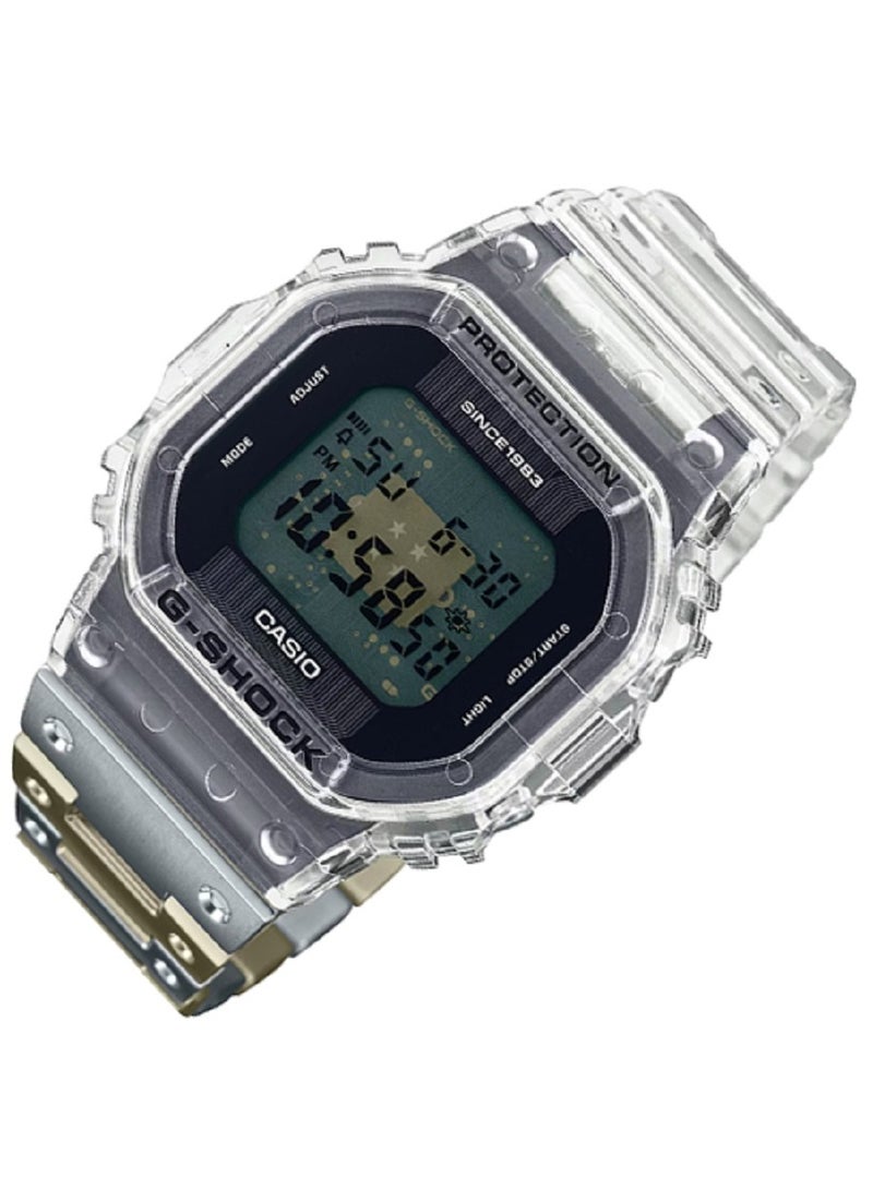 جي شوك ساعة كاسيو للجنسين - G-SHOCK الذكرى الأربعين، CLEAR REMIX، مينا رقمية شفافة، سوار مركب من الراتنج والستانلس ستيل DWE-5640RX-7DR. - Image 2