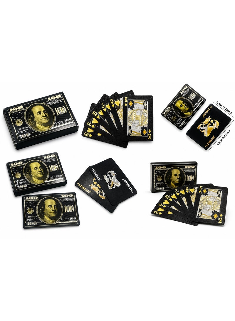 Black Gold-Plated Waterproof PVC Poker Playing Cards, $100 Dollar Bill Design, Benjamin Franklin Edition - Image 4