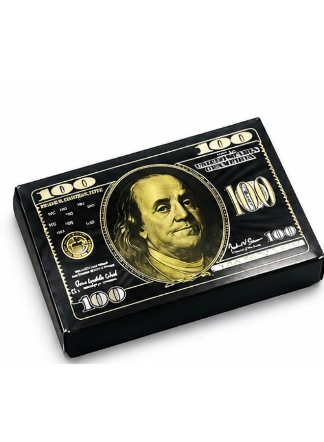 Black Gold-Plated Waterproof PVC Poker Playing Cards, $100 Dollar Bill Design, Benjamin Franklin Edition - Image 1