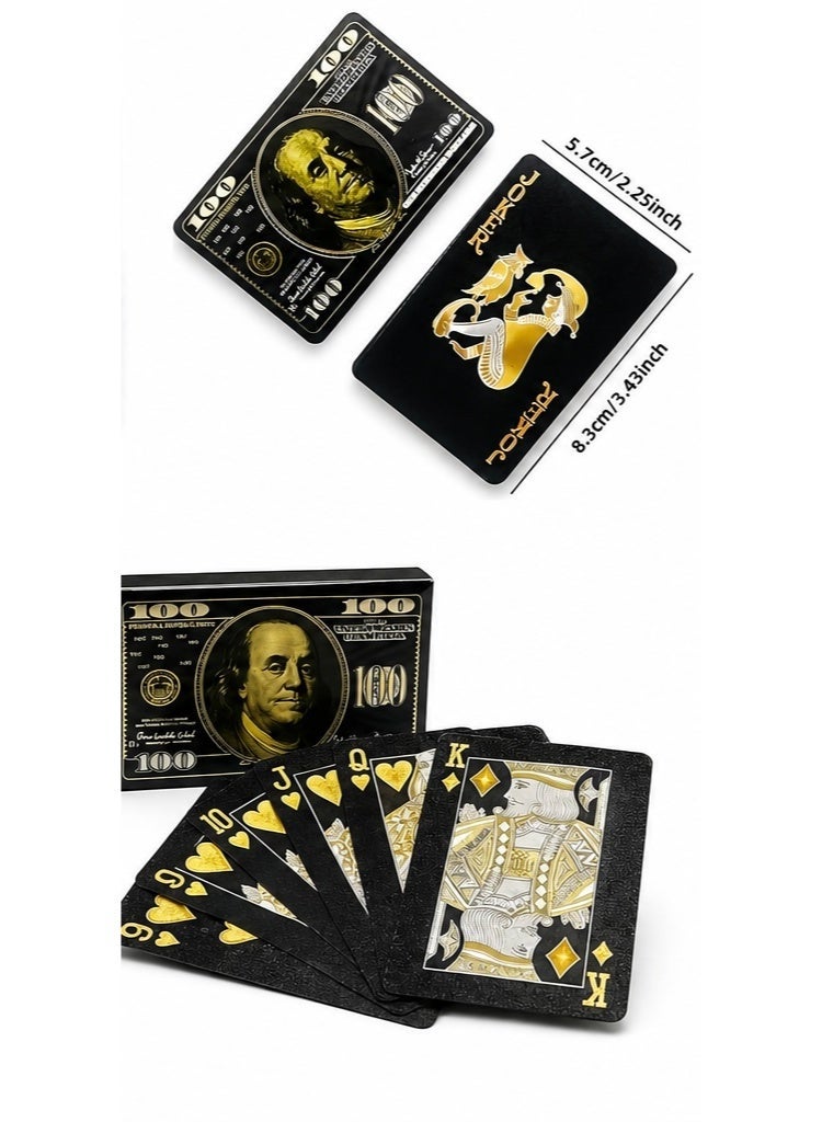 Black Gold-Plated Waterproof PVC Poker Playing Cards, $100 Dollar Bill Design, Benjamin Franklin Edition - Image 2