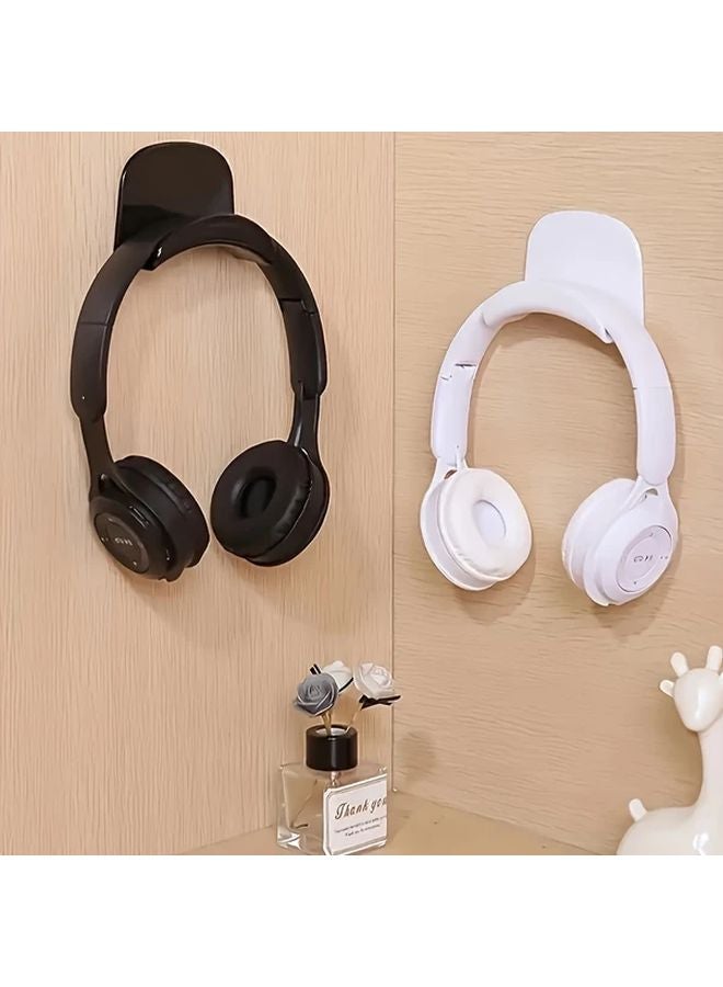 White 2pcs Adhesive Headphone Stand Holder Wall Mount No Drill Hook for Gaming Desktop - Image 3