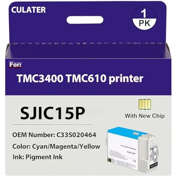 CULater SJIC15P REMANUFACTURED INK CARTRIDGE REPLACEMENT FOR C33S020464 INK TANK WITH PIGMENT INK FOR TM-C3400 TM-C610 PRINTER (1 PACK, 3 COLORS) - Image 1