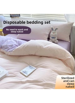 Generic Hotel Disposable Bed Sheet Four-piece Quilt Cover Pillowcase Quilt Cover Travel Travel Double Bed Supplies Dirty Thickened-Color:Single Three-piece Set  - Image 2