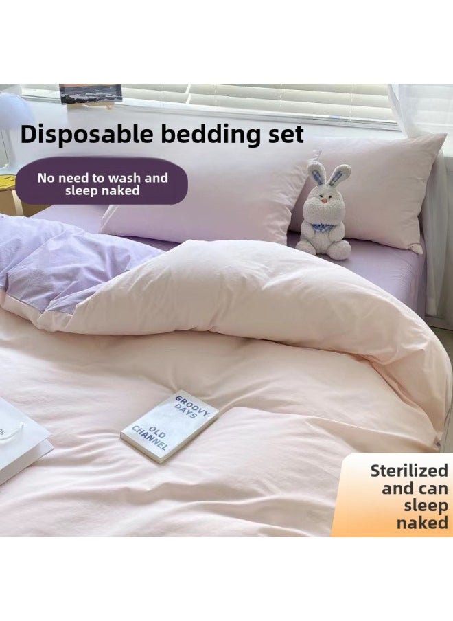 Generic Hotel Disposable Bed Sheet Four-piece Quilt Cover Pillowcase Quilt Cover Travel Travel Double Bed Supplies Dirty Thickened-Color:Single Three-piece Set  - Image 2