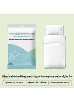 Generic Hotel Disposable Bed Sheet Four-piece Quilt Cover Pillowcase Quilt Cover Travel Travel Double Bed Supplies Dirty Thickened-Color:Single Three-piece Set  - Image 1