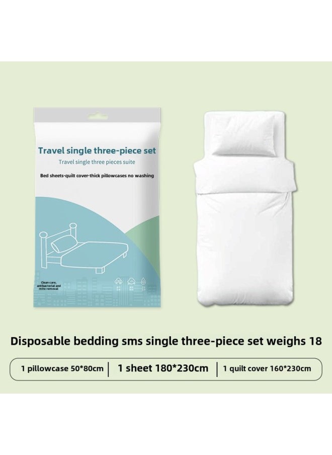 Generic Hotel Disposable Bed Sheet Four-piece Quilt Cover Pillowcase Quilt Cover Travel Travel Double Bed Supplies Dirty Thickened-Color:Single Three-piece Set  - Image 1