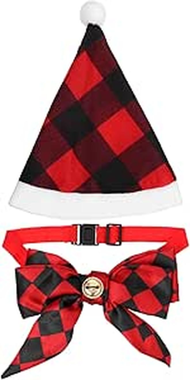 Knitted Mini Santa Hat And Bow Tie Set For Small Dogs Cats - Image 1