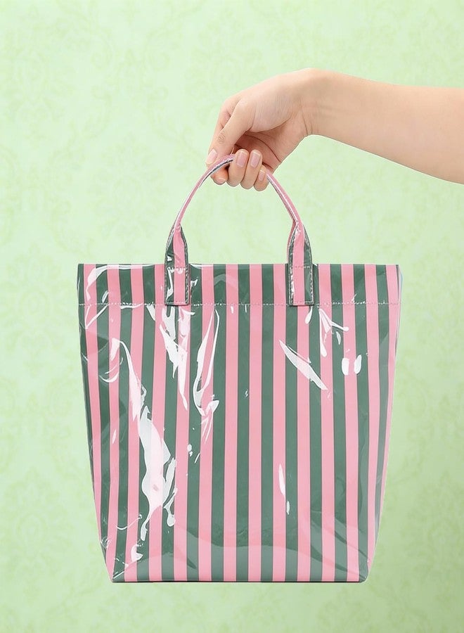 Valentoria Tote Bag for Women Large Striped PVC Tote Bag Plastic Handbag Tote Bag for Work Travel (Pink Green) - Image 5