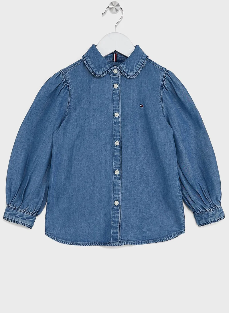 TOMMY HILFIGER Kids Denim Tencel Ruffle Collar Shirt