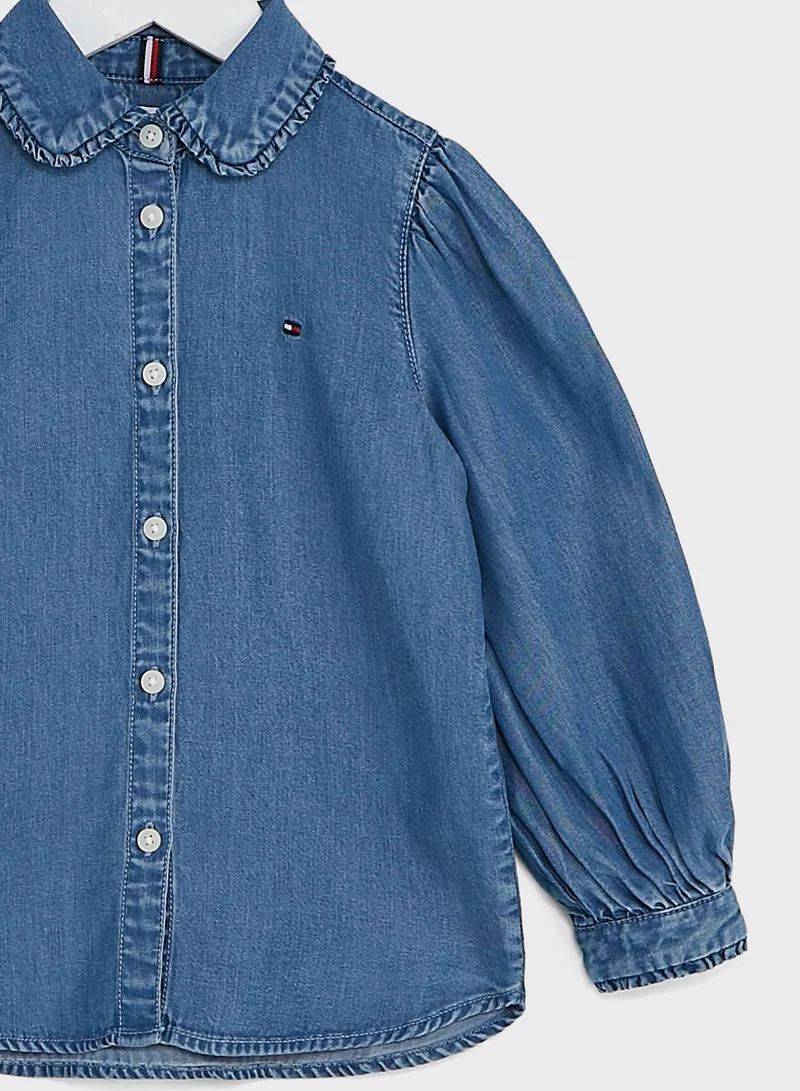 TOMMY HILFIGER Kids Denim Tencel Ruffle Collar Shirt