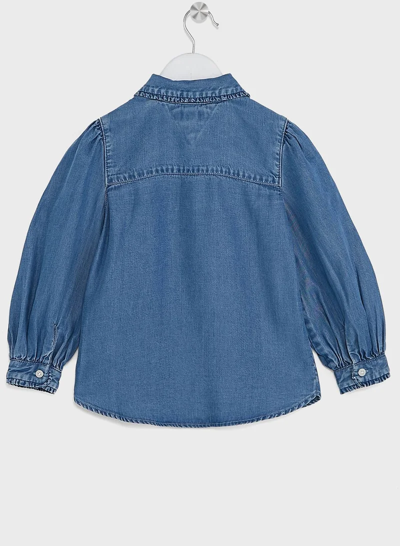 TOMMY HILFIGER Kids Denim Tencel Ruffle Collar Shirt
