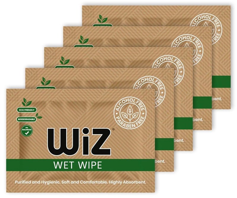 Wiz مناديل مبللة منعشة فردية (عبوة من 200) | مطهرة وصحية | ناعمة ومريحة وعالية الامتصاص | خالية من الكحول، خالية من البارابين، صديقة للبيئة، قابلة للتحلل الحيوي، متوازنة الحموضة - Image 1