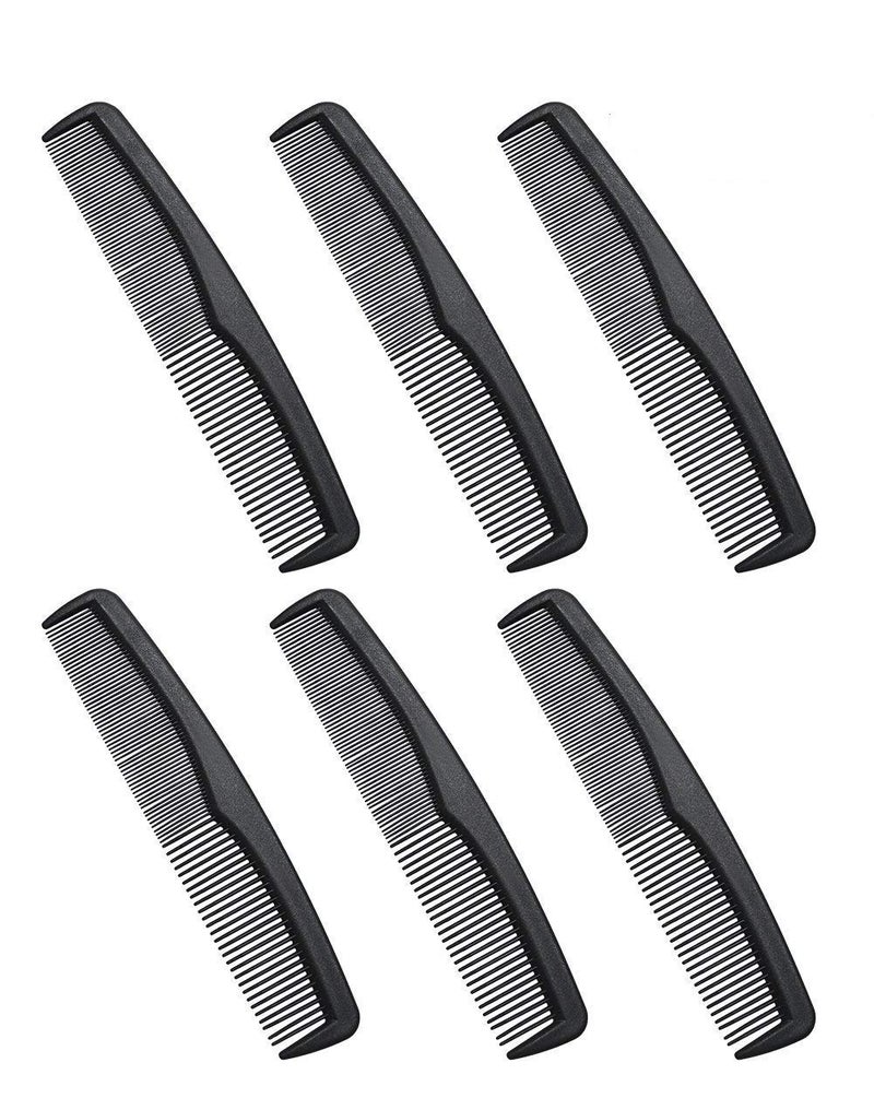 Shapenty 7 Inch Classic Black Plastic Hair Comb Pocket Mens Beard Mustache Comb Bulk for Hairdressing Grooming and Styling 6PCS