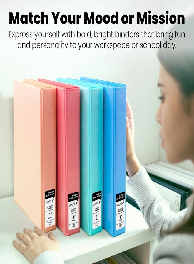 Yoobi 1 Inch Binder Set - 3-Ring Binders with 2 Pockets - Perfect for School or Office - Holds up to 220 Sheets - 4 Pack - Solid Multicolor Variety - Image 2