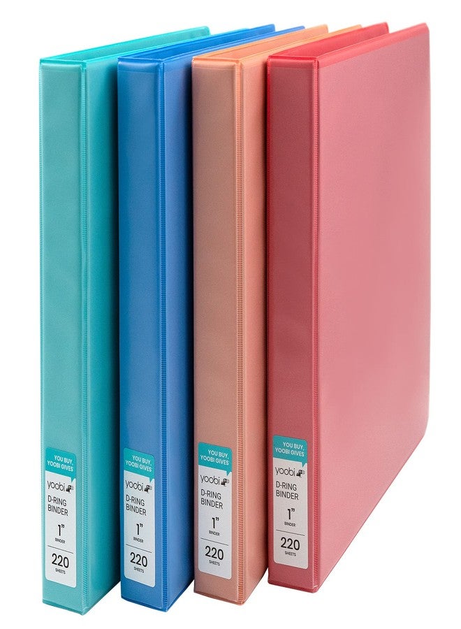Yoobi 1 Inch Binder Set - 3-Ring Binders with 2 Pockets - Perfect for School or Office - Holds up to 220 Sheets - 4 Pack - Solid Multicolor Variety - Image 1
